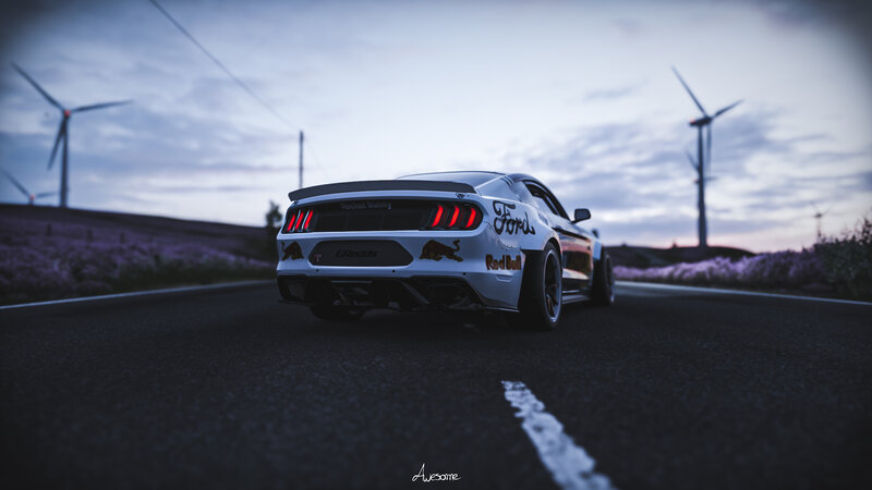 White Ford Mustang — Dramatic, Sunset, Digital Art