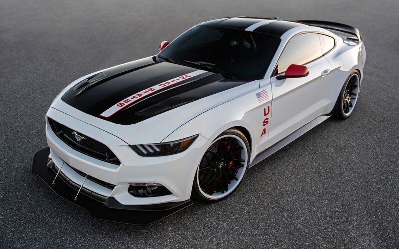 White Ford Mustang — Dramatic, Sunset, Photograph, Car, Racing Stripes