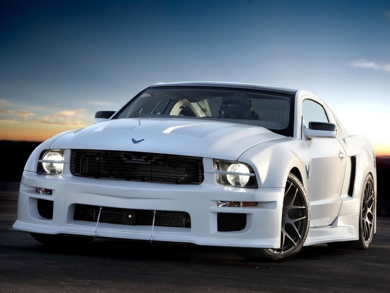 White Ford Mustang — Dramatic, Sunset, Photograph, Car, Sky