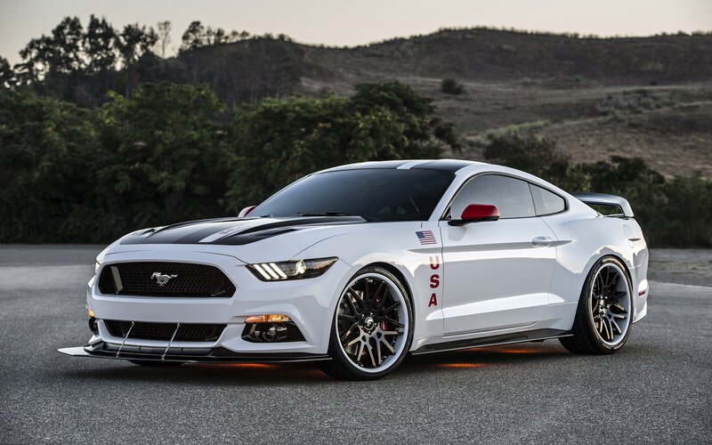 White Ford Mustang — Dramatic, Sunset, Photograph, Car, Trees