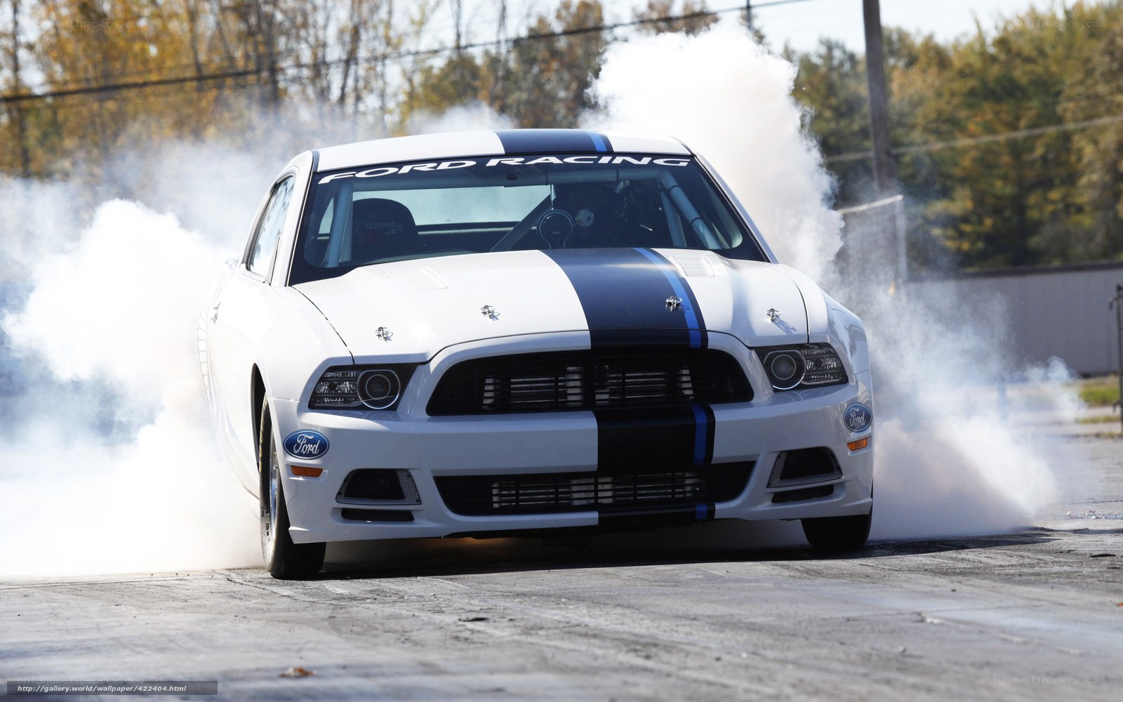 White Ford Mustang drifting