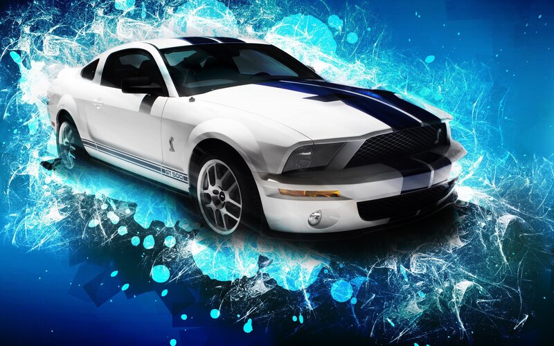 White Ford Mustang GT500 — Blue