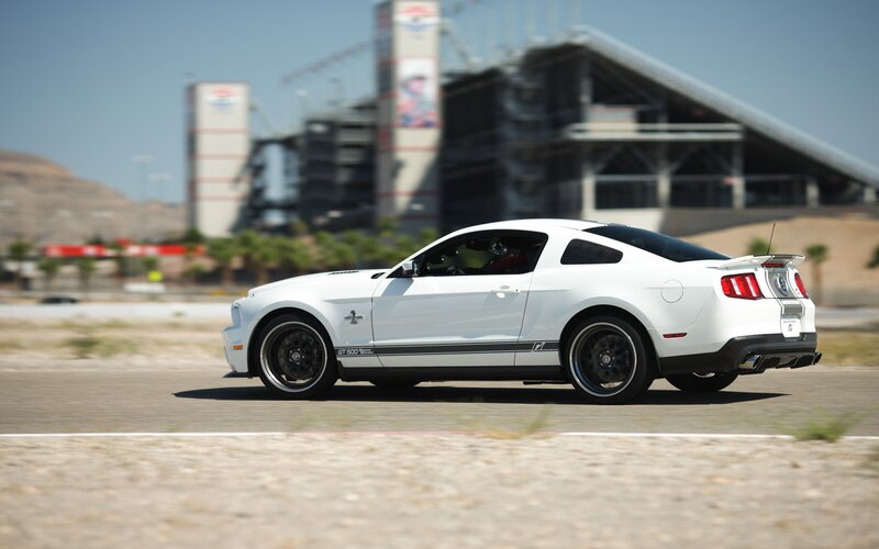 White Ford Mustang GT500 on track