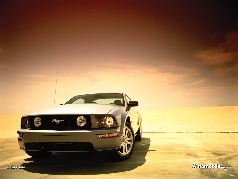 White Ford Mustang in desert