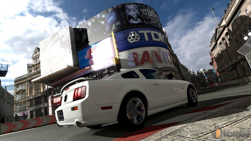 White Ford Mustang on city street
