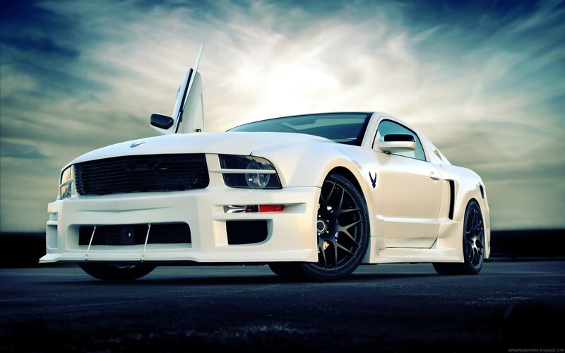 white ford mustang sports car