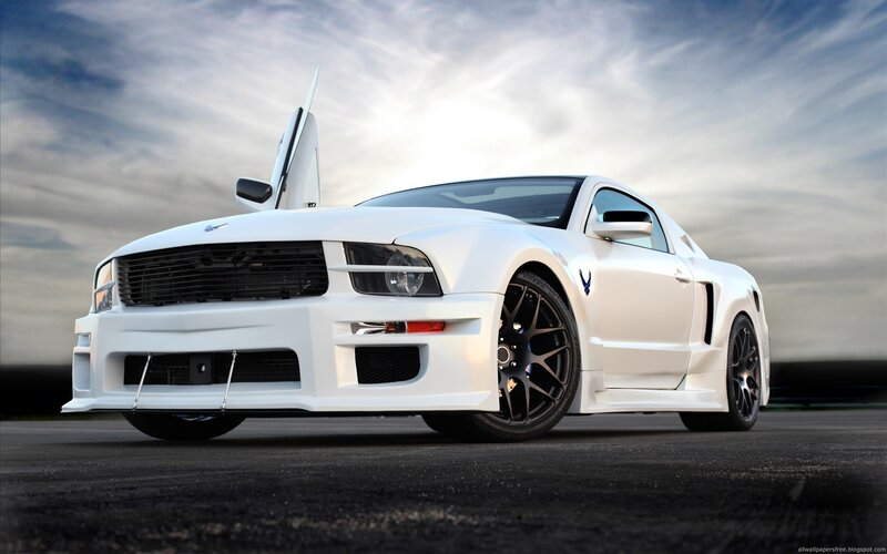 white ford mustang with gull-wing door