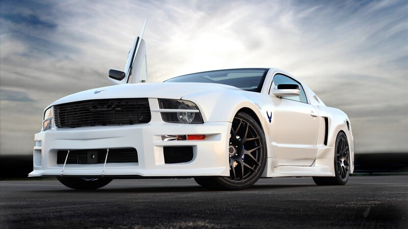 white ford mustang with open door
