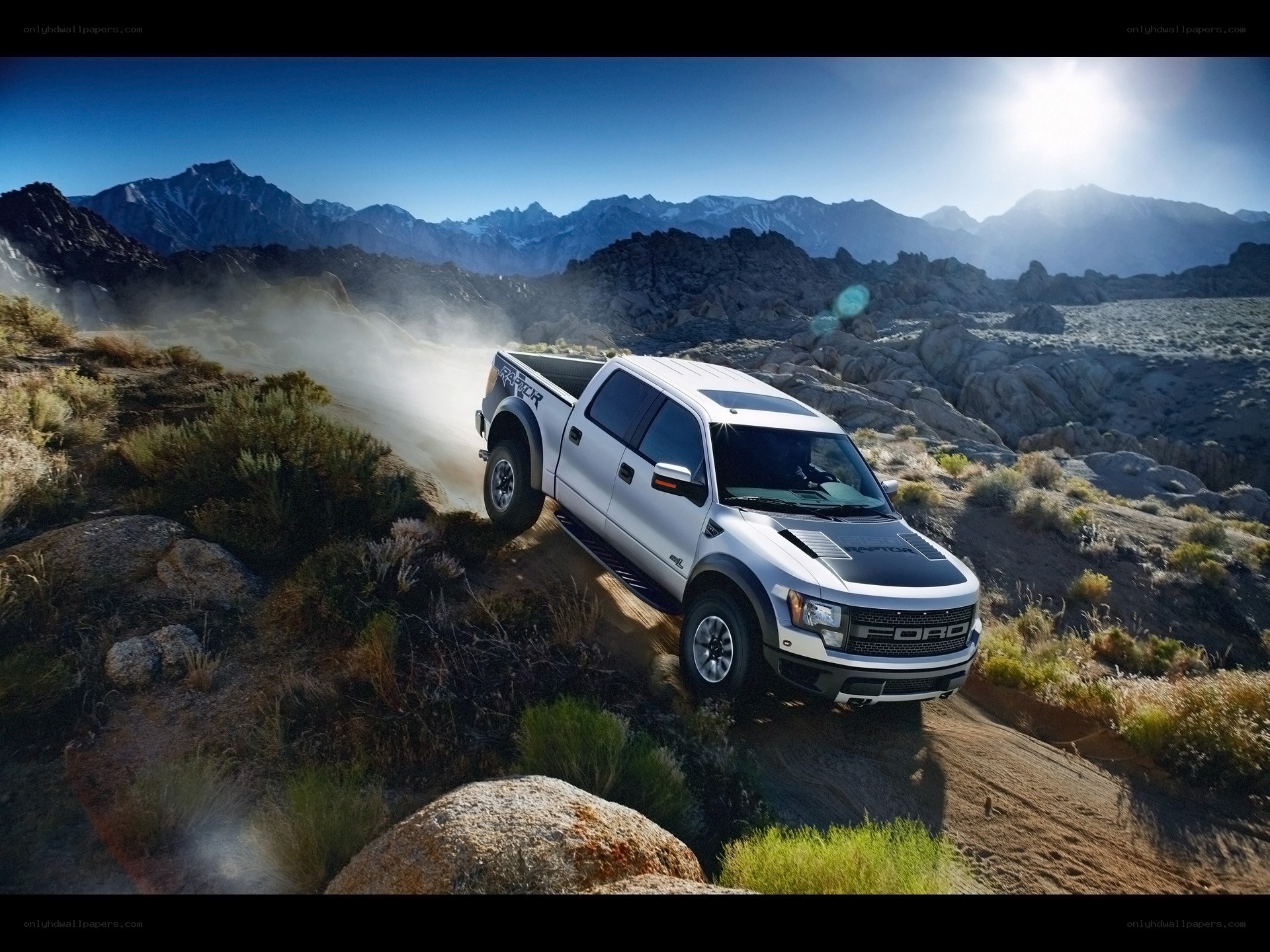 White Ford Raptor off-roading