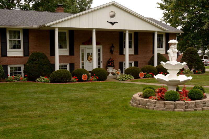 White Fountain in Yard