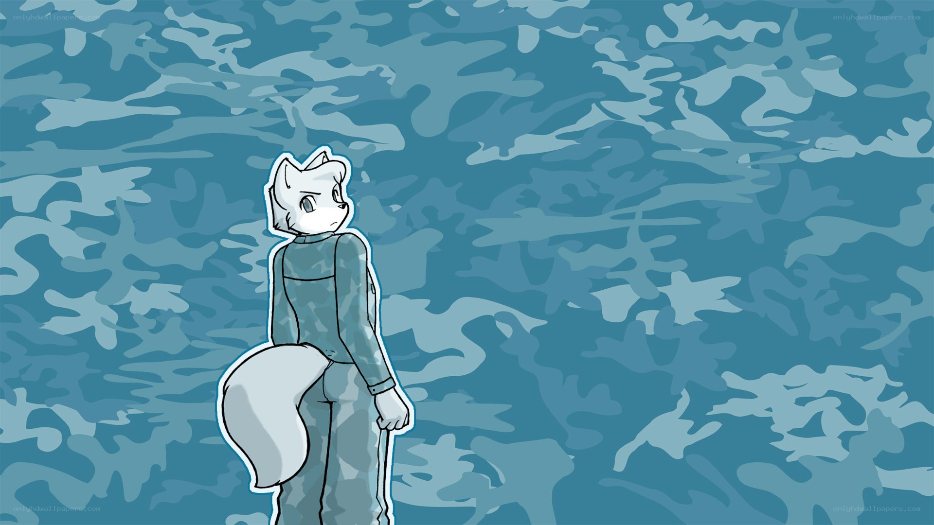 white fox character standing