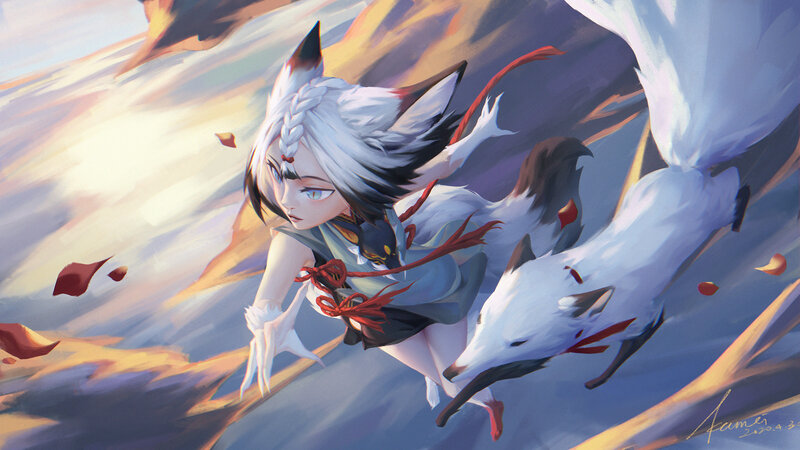 White Fox Girl Running