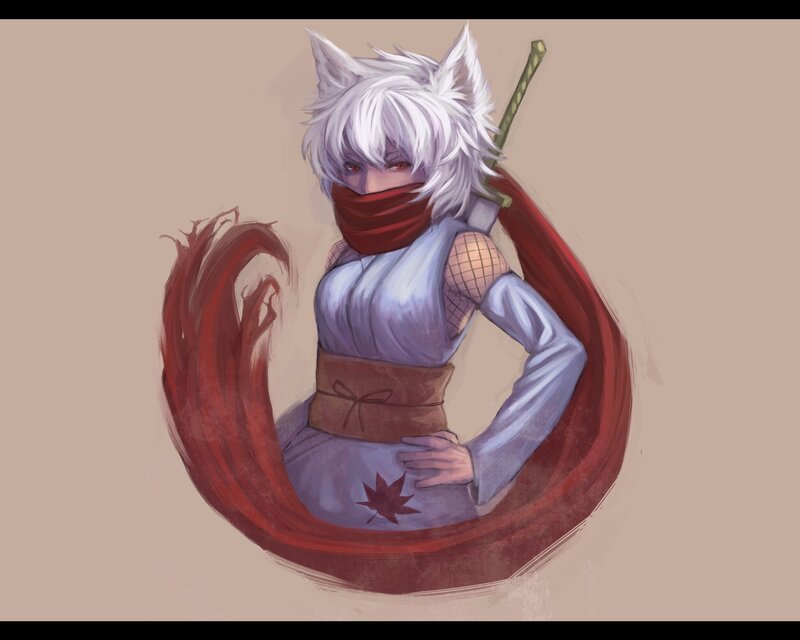 white fox girl with red scarf