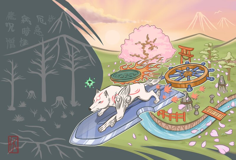 White Fox on a Surfboard