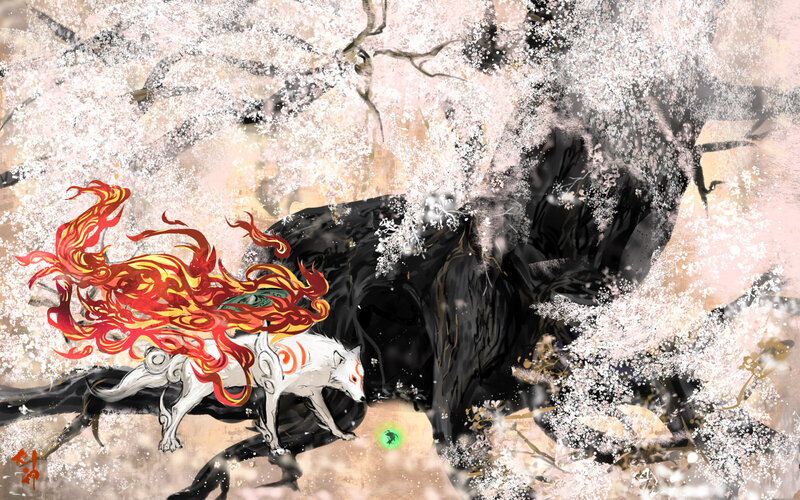 White Fox with Fire Tail — Red