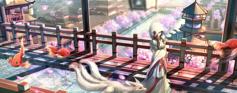 White Fox with Nine Tails