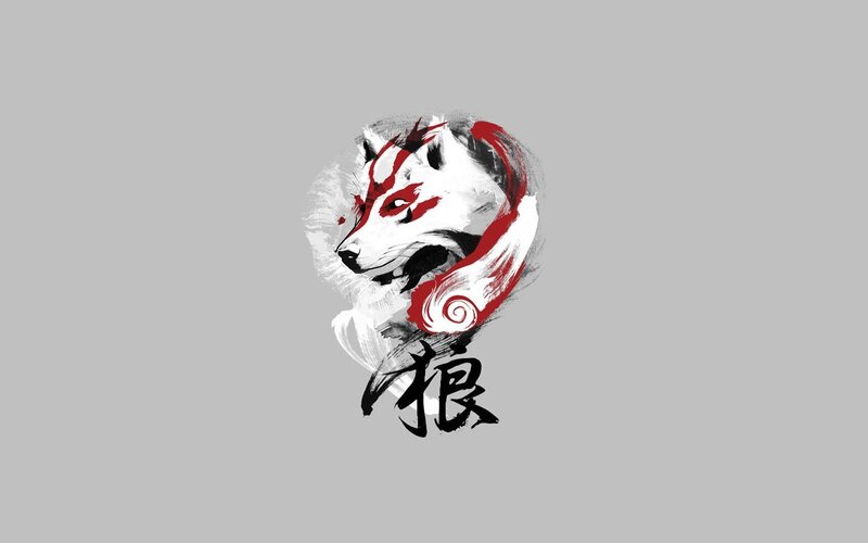 White Fox with Red Markings — Gray, Dramatic