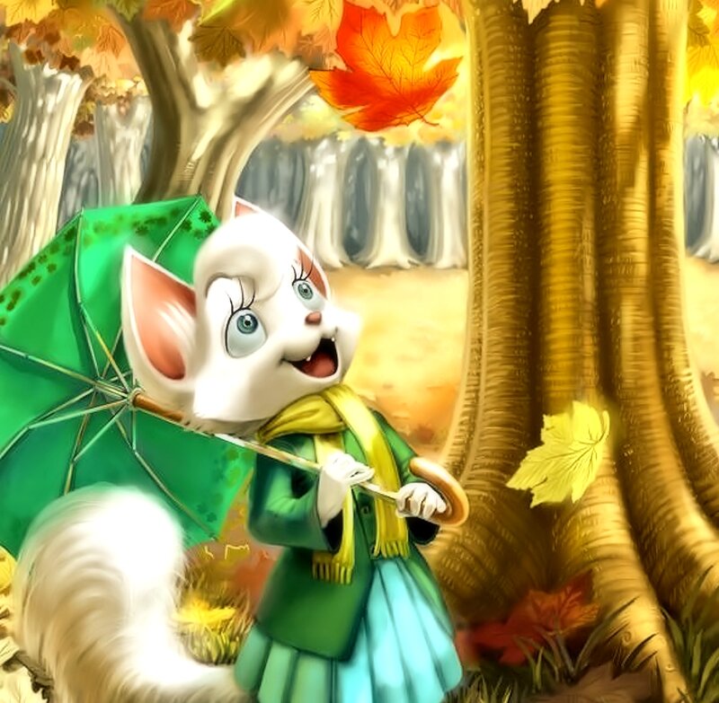White Fox with Umbrella