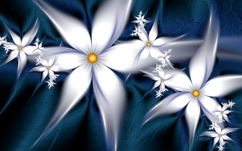 White Fractal Flowers — Blue