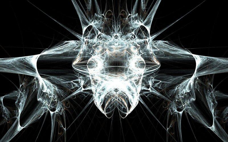 White Fractal Pattern — Dramatic, Abstract, Black Background, Light Beams