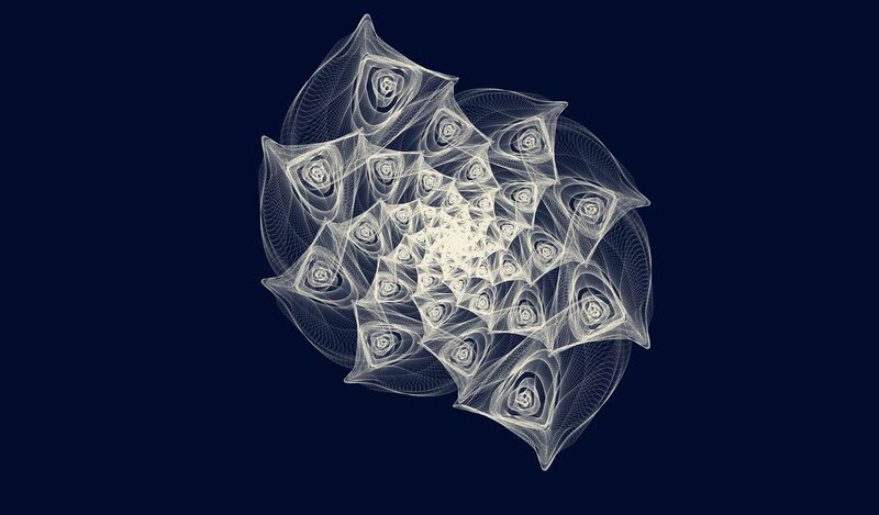 white fractal spiral on dark blue