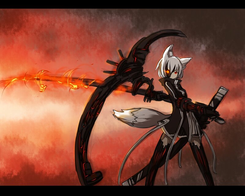 White-furred Character with Scythe — Red