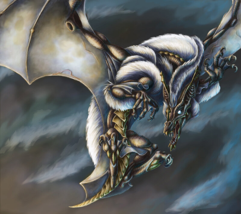 White-furred Dragon in Flight