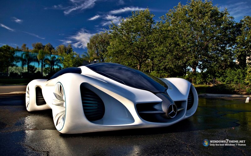 White Futuristic Car — Dramatic, Afternoon, 3d Render, Trees, Building