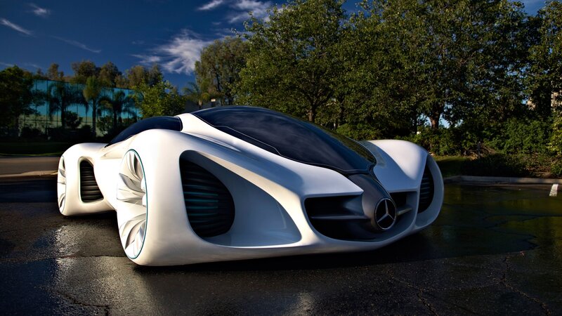 White Futuristic Car — Dramatic, Afternoon, 3d Render, Trees