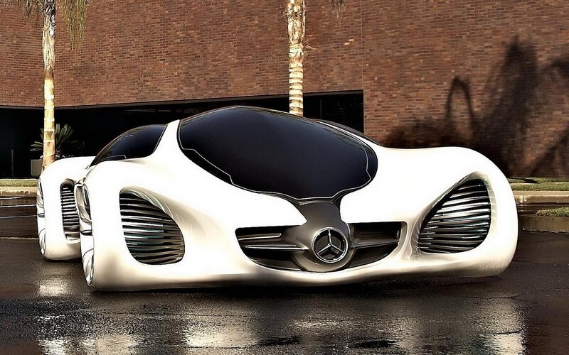 White Futuristic Car — Dramatic, Afternoon