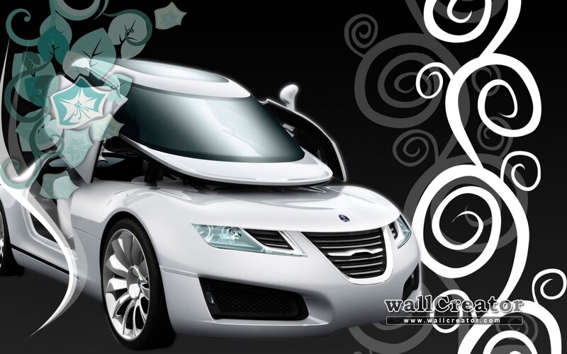 white futuristic car with decorative swirls
