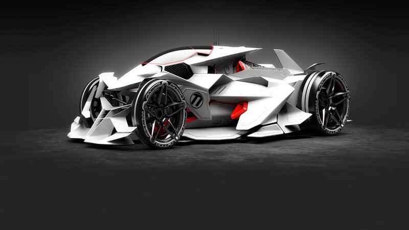 White Futuristic Race Car — Dramatic, 3d Render