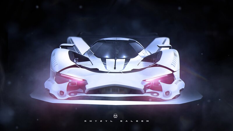 White Futuristic Race Car — Dramatic
