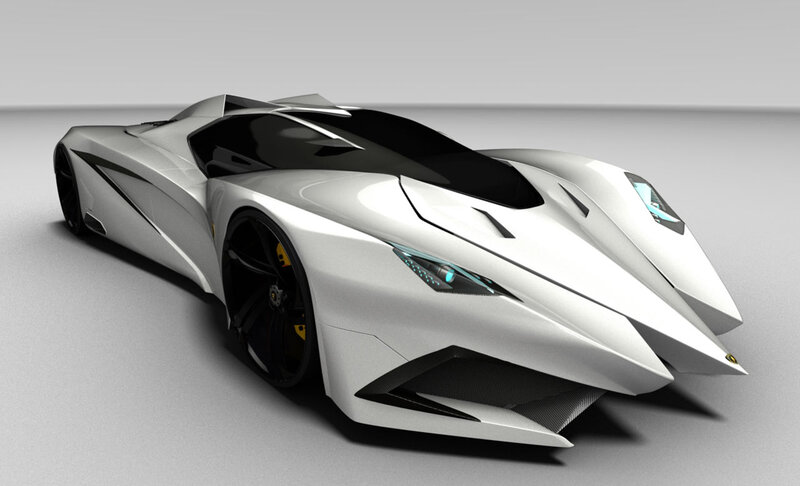 White Futuristic Sports Car — 3d Render, Black Wheels