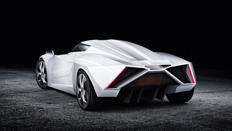 White Futuristic Sports Car — Dramatic, 3d Render, Lights