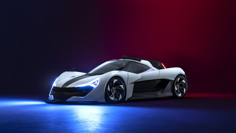 White Futuristic Sports Car — Dramatic, 3d Render, Lights, Wheels