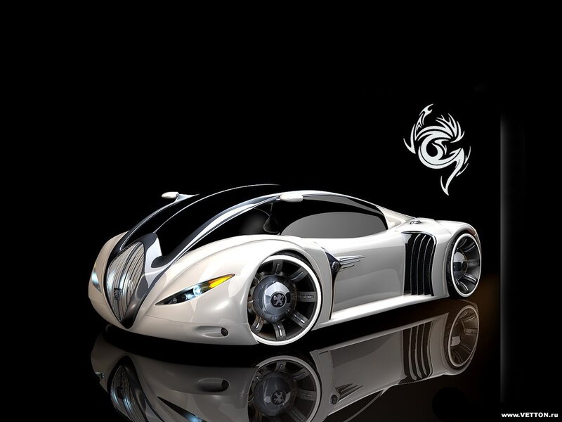 White Futuristic Sports Car — Dramatic, 3d Render, Reflection, Logo