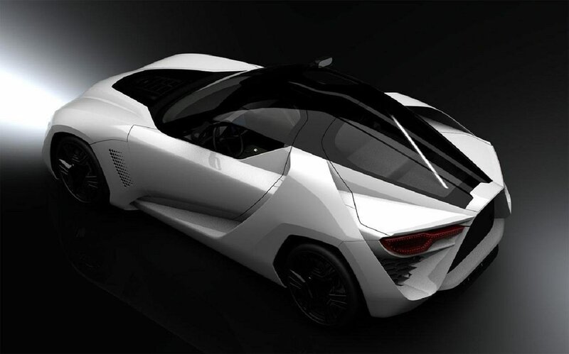 White Futuristic Sports Car — Dramatic, 3d Render