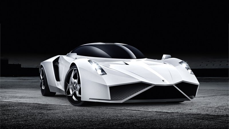 White Futuristic Sports Car — Dramatic, Night, 3d Render