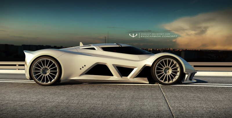 White Futuristic Sports Car — Dramatic, Sunset, 3d Render