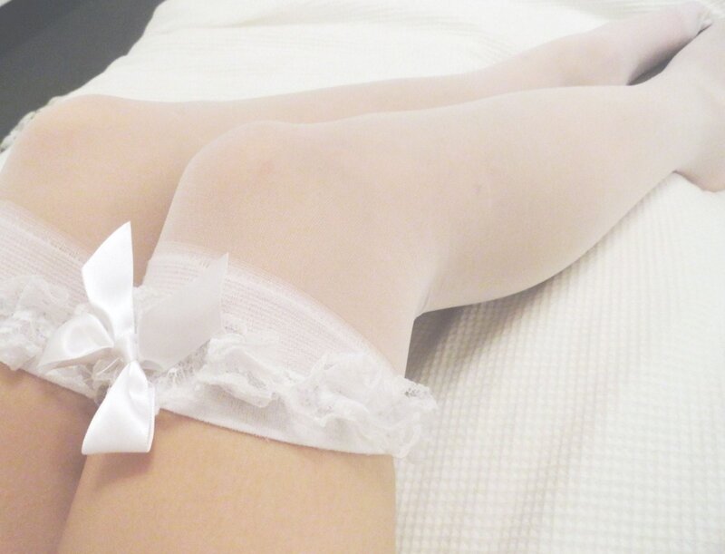 white garter with bow