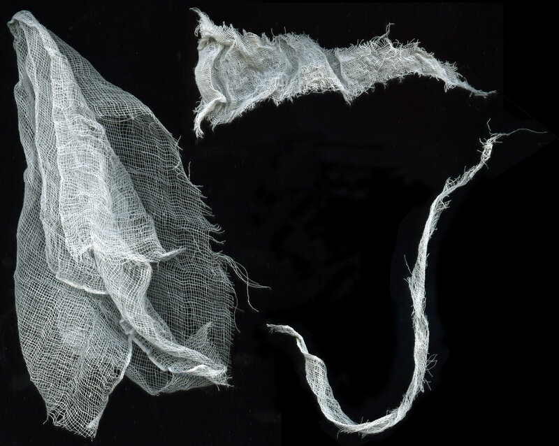 White gauze on black background