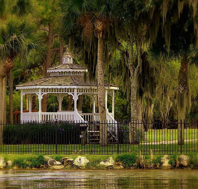 White Gazebo by Lake