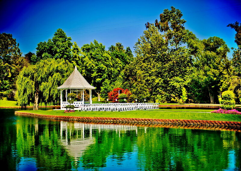 White Gazebo by Pond — Green