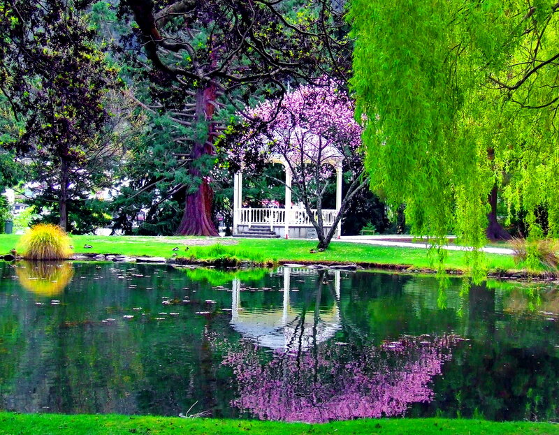 White Gazebo by Pond