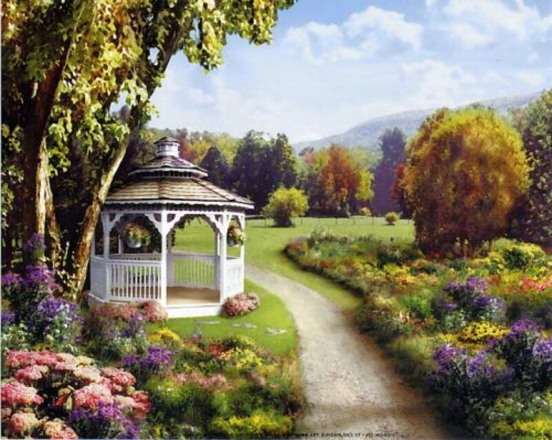 White Gazebo in Garden — Green