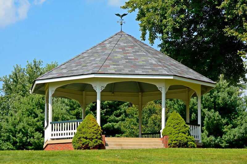 White Gazebo in Park — Green, Serene