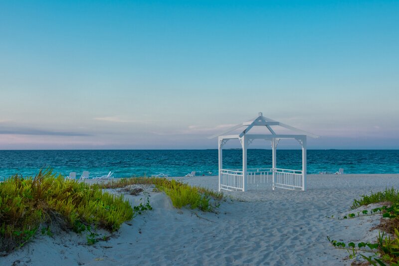 White Gazebo on Beach — Blue