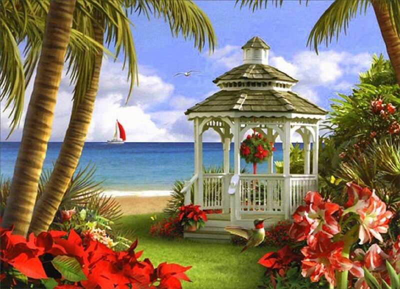 White Gazebo on Beach — Green
