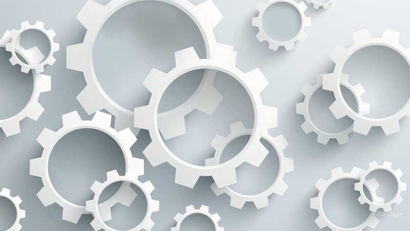 White Gears on Gray Background